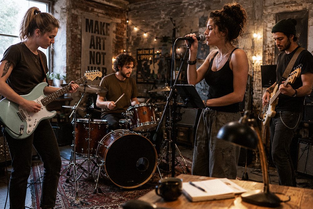 A band rehearsing, with InBeat and GigFlow Live