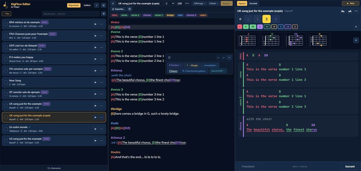 Section navigation bar — the 3 panels of GigFlow Editor