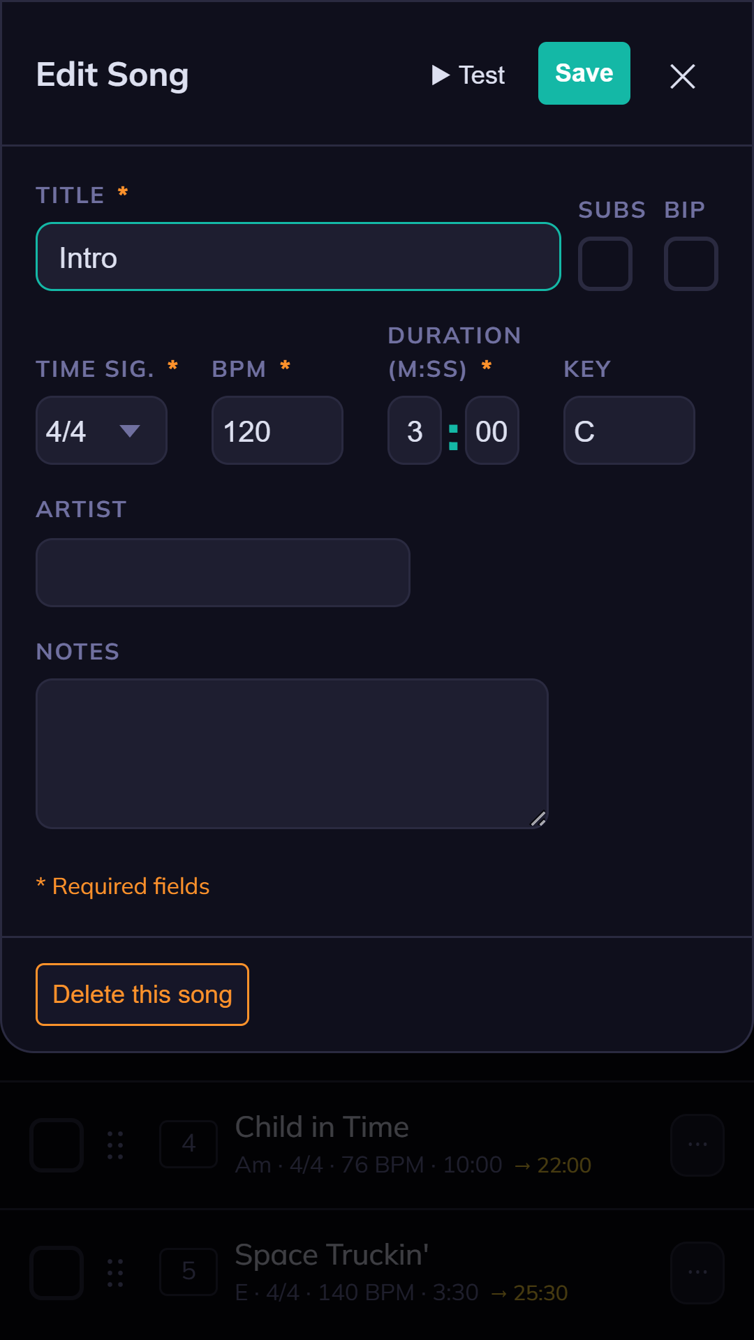 InBeat — Editing a song